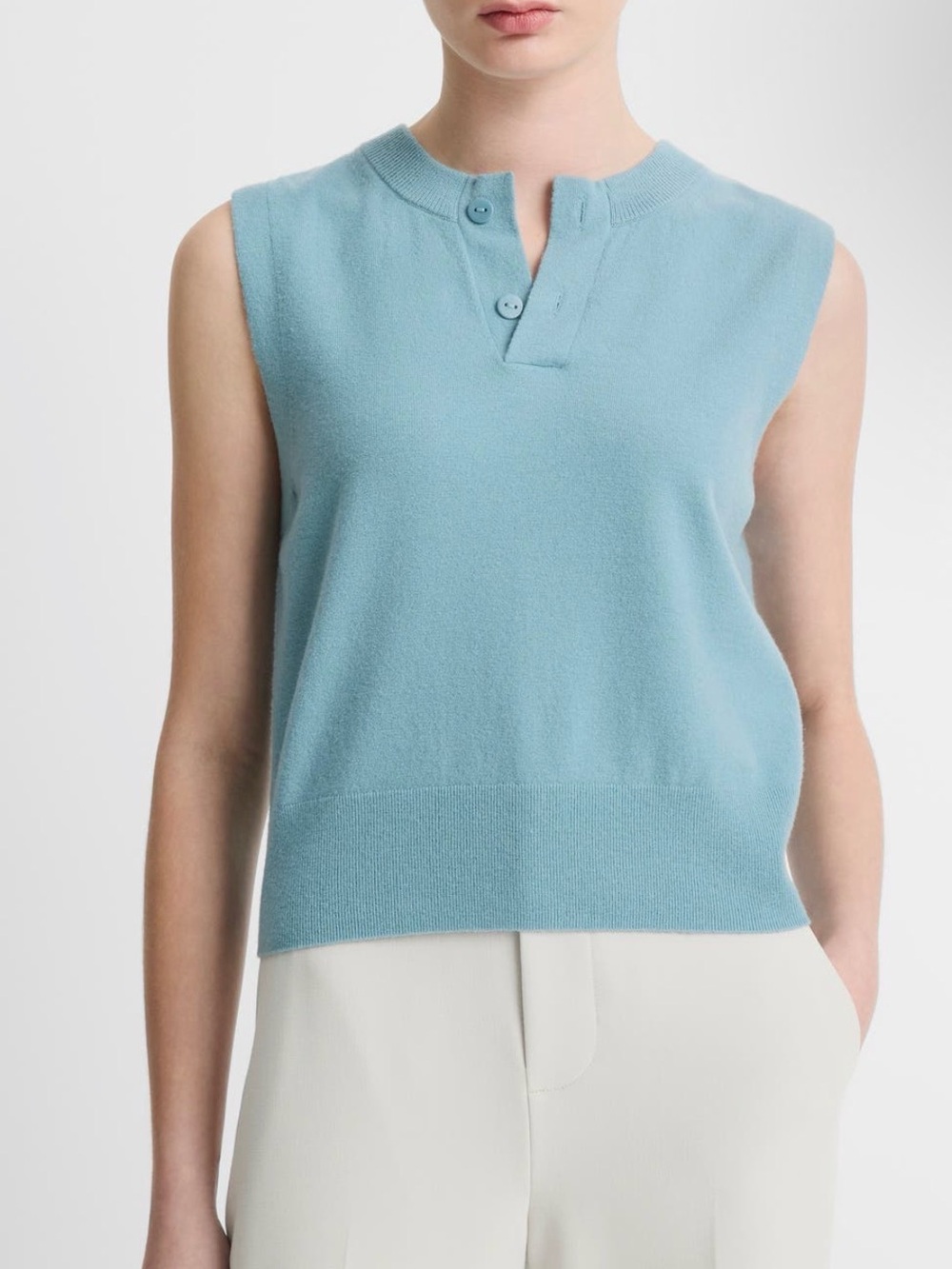 Vince Henley Wool Blend Cropped Top